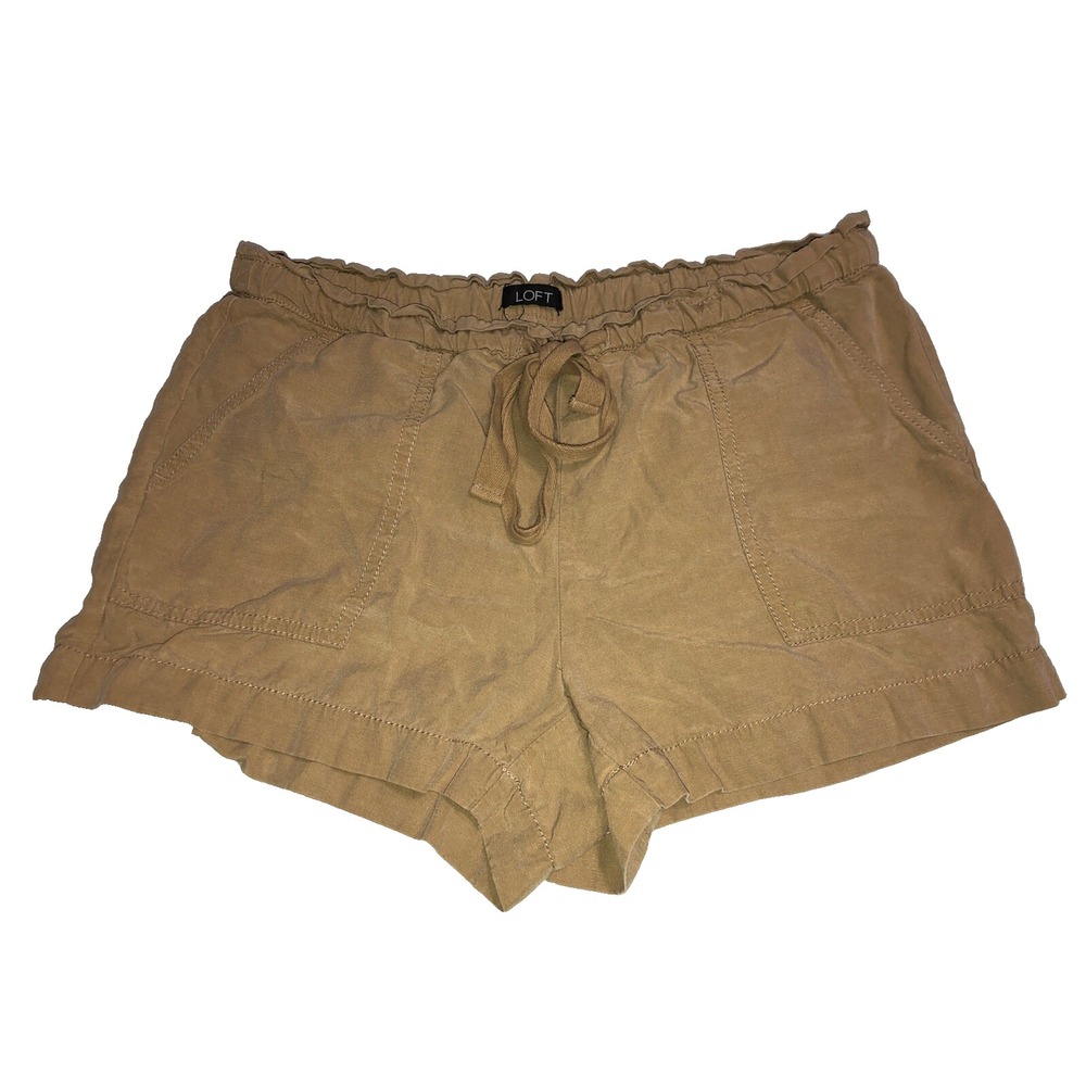 Loft Shorts Womens Size 32" Waist Tan Khaki Brown Linen Blend Drawstring Elastic